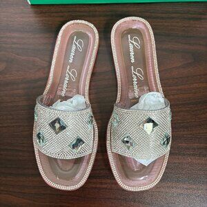 Lauren Lorraine Bianca Rhinestone Slide Sandals – Pink, Size 6